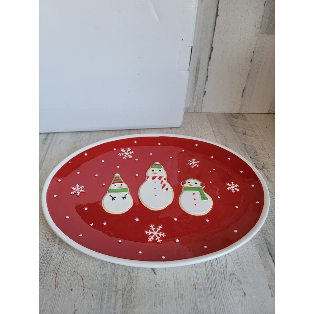 Hallmark Christmas snowman‎ family plate home decor red platter large